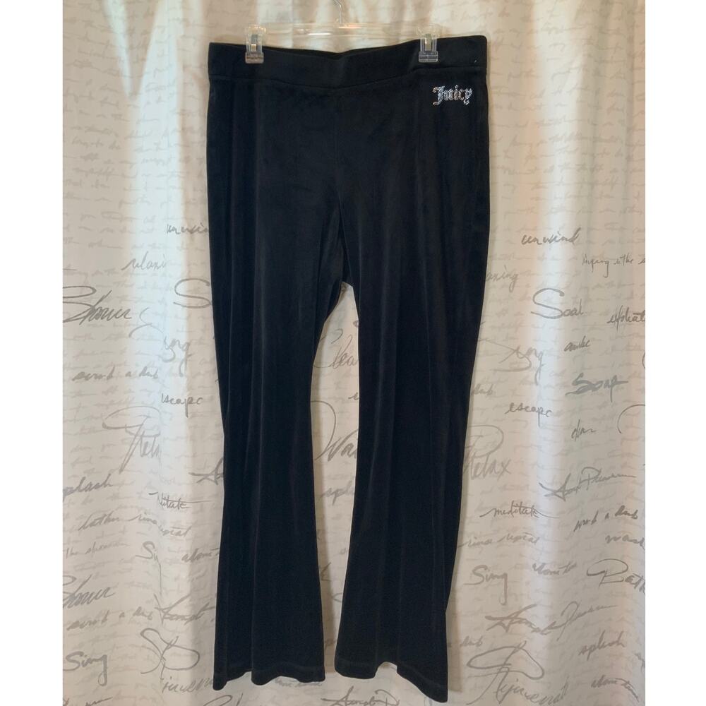 Juicy Couture Y2K Black Velour Bling Rhinestone Lounge Sweatpants Size L